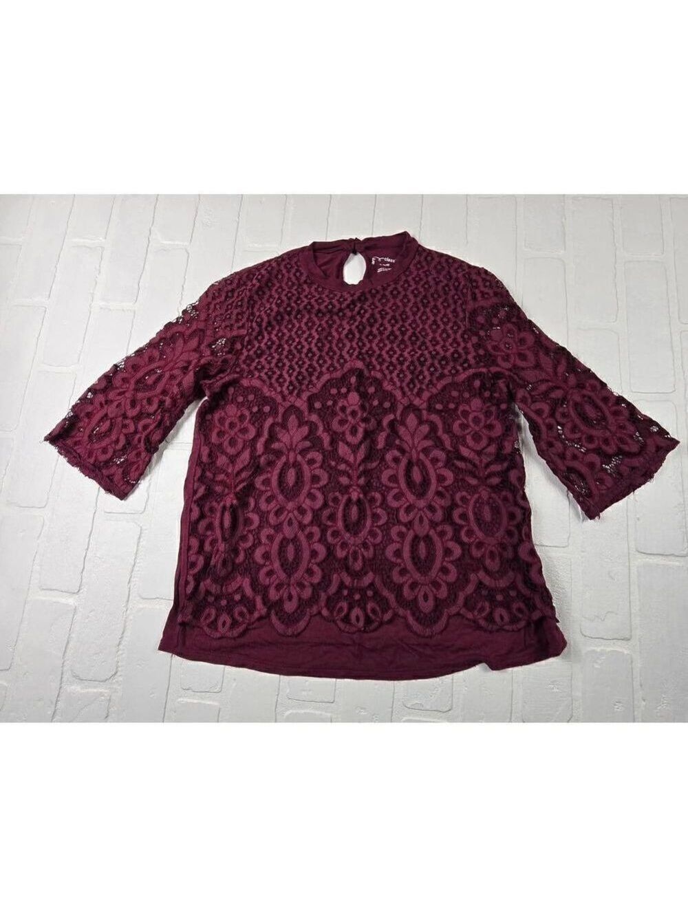 Art Class Burgundy Lace Top 3/4 Sleeve Size 14 16